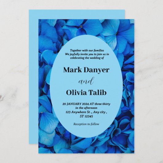 Elegante Blue Board Wedding Invitation Sjabloon Kaart (Voorkant / Achterkant)