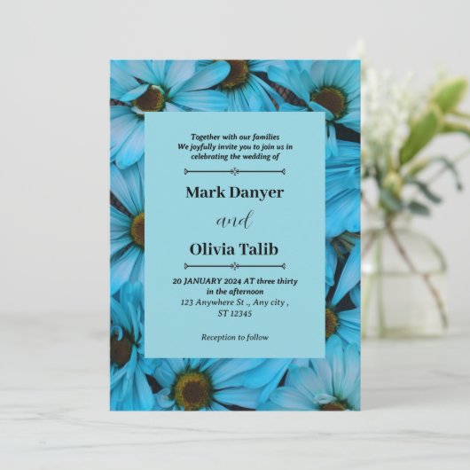 Elegante Blue Board Wedding Invitation Sjabloon Kaart (Staand voorkant)