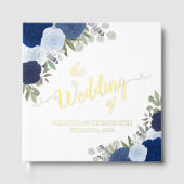 Elegante Blue Boho Chic Rozen Folie bruiloft Gastenboek (Voorkant)