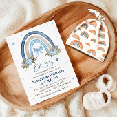 Elegante Blue Boho Rainbow Baby shower Uitnodiging