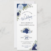 Elegante Blue Boho Rozen met details bruiloft Kaart (Voorkant)