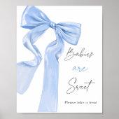 Elegante Blue Bow Baby shower Baby's zijn zoet Poster (Voorkant)