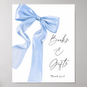 Elegante Blue Bow Baby shower boeken en geschenken Poster (Voorkant)