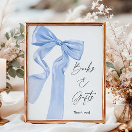 Elegante Blue Bow Baby shower boeken en geschenken Poster