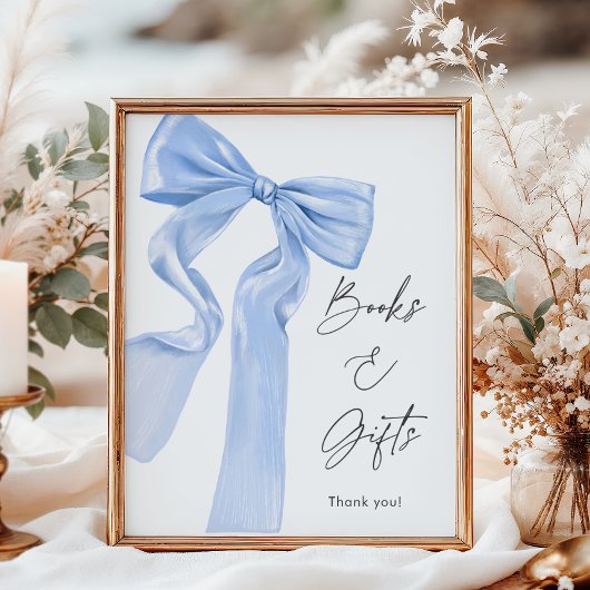 Elegante Blue Bow Baby shower boeken en geschenken Poster