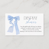 Elegante Blue Bow Baby shower Display Shower Informatiekaartje (Voorkant)