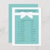 Elegante Blue Bow Celebrity Baby Naam Douche Game Uitnodiging Briefkaart (Voorkant / Achterkant)