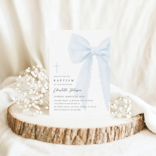 Elegante Blue Bow doop uitnodiging