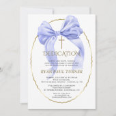 Elegante Blue Bow Gold Boy Toewijding Kaart (Voorkant)