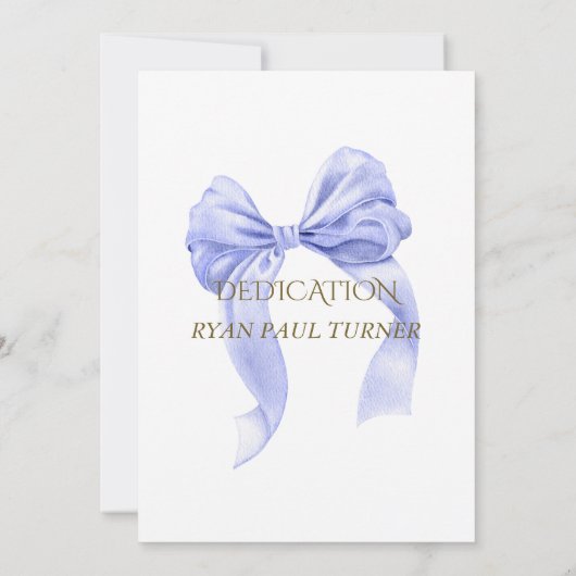 Elegante Blue Bow Gold Boy Toewijding Kaart (Achterkant)