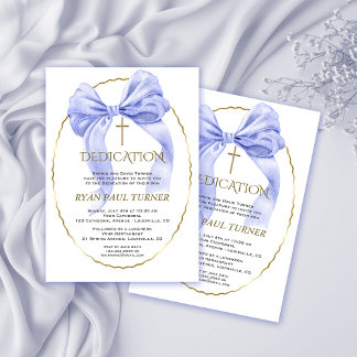 Elegante Blue Bow Gold Boy Toewijding Kaart