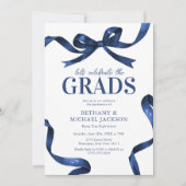 Elegante Blue Bow Joint Graduation Party Kaart (Voorkant)