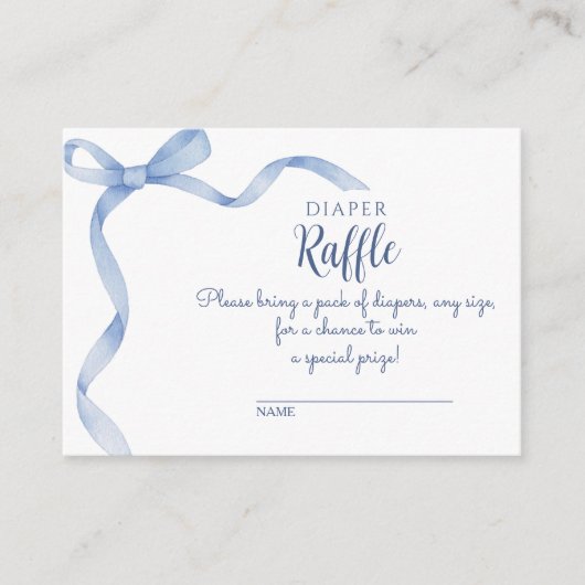 Elegante Blue Bow Luier Raffle Baby shower Raffle Informatiekaartje (Voorkant)