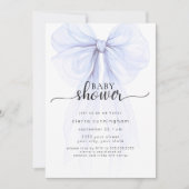 Elegante Blue Bow Minimal Baby shower Invitation Kaart (Voorkant)