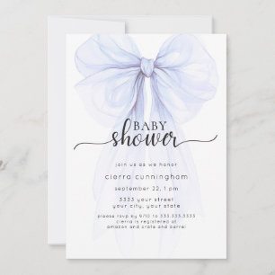Elegante Blue Bow Minimal Baby shower Invitation Kaart