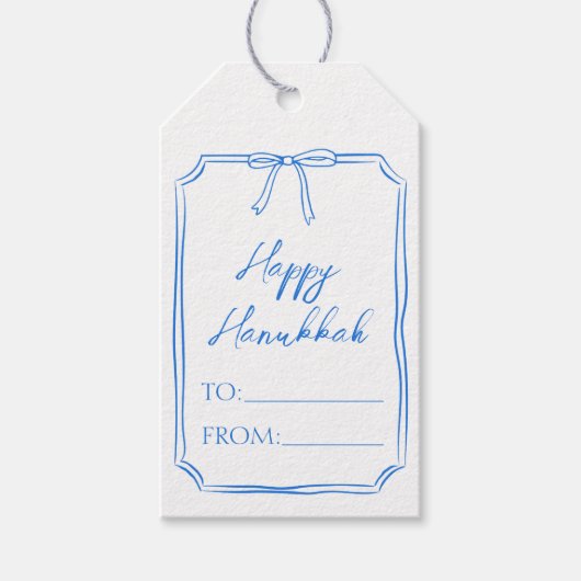 Elegante Blue Bow  minimalistische Chanoeka Cadeaulabel (Voorkant)