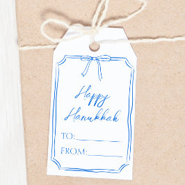 Elegante Blue Bow minimalistische Chanoeka Cadeaulabel