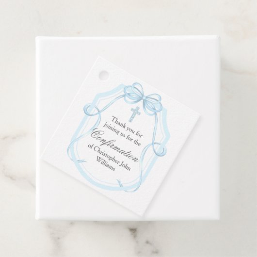 Elegante Blue Bow Ribbon Bevestigingsfeest Bedankjes Labels (In situ)