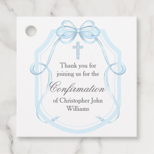 Elegante Blue Bow Ribbon Bevestigingsfeest Bedankjes Labels (Voorkant)