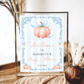 Elegante Blue Bow Schattigee pompoen Baby shower Poster