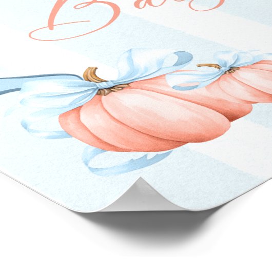 Elegante Blue Bow Schattigee pompoen Baby shower Poster (Hoek)