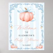 Elegante Blue Bow Schattigee pompoen Baby shower Poster (Voorkant)