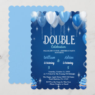 Elegante Blue Boys Dubbele Verjaardag aanpasbaar Kaart