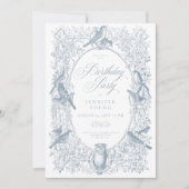 Elegante Blue Chinoiserie Natuur & Vogels Verjaard Kaart (Voorkant)