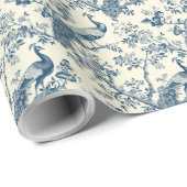 Elegante  Blue Chinoiserie Peacock Cadeaupapier (Rol Hoek)
