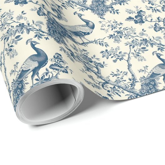 Elegante  Blue Chinoiserie Peacock Cadeaupapier (Rol Hoek)