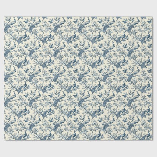 Elegante  Blue Chinoiserie Peacock Cadeaupapier (Vlak)