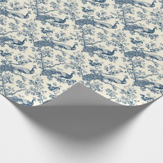Elegante Blue Chinoiserie Peacock Cadeaupapier (Hoek)