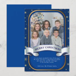 Elegante Blue Christmas Photo Holiday Kaart