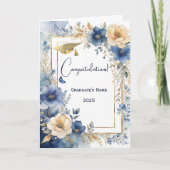 Elegante Blue Cream Floral gepersonaliseerd Afstud Kaart (Voorkant)