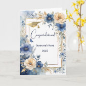 Elegante Blue Cream Floral gepersonaliseerd Afstud Kaart (Gele Bloem)