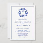 Elegante Blue Crest bruiloft uitnodiging (Voorkant)