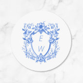 Elegante Blue Crest Monogram bruiloft Ronde Sticker