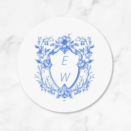 Elegante Blue Crest Monogram bruiloft Ronde Sticker