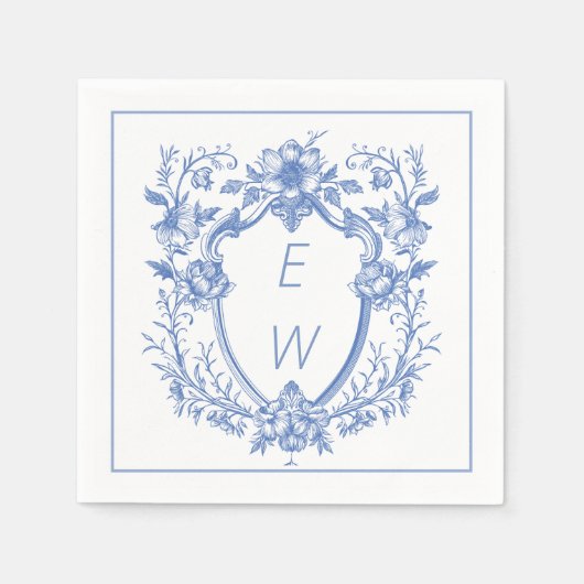 Elegante Blue Crest Monogram bruiloft Servet (Voorkant)