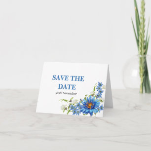 Elegante Blue Daisy Wedding Save the Date Aankondiging