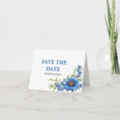 Elegante Blue Daisy Wedding Save the Date Aankondiging (Voorkant)
