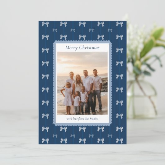Elegante Blue Family Christmas Kaart (Staand voorkant)