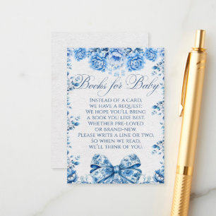Elegante Blue Floral Bow Chic Toile Boeken voor Ba Informatiekaartje