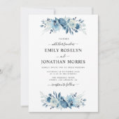 elegante blue floral bruiloft uitnodiging (Voorkant)