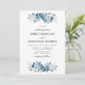 elegante blue floral bruiloft uitnodiging (Staand voorkant)