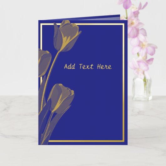 Elegante Blue Floral Gold Foil Kaart (Orchidee)