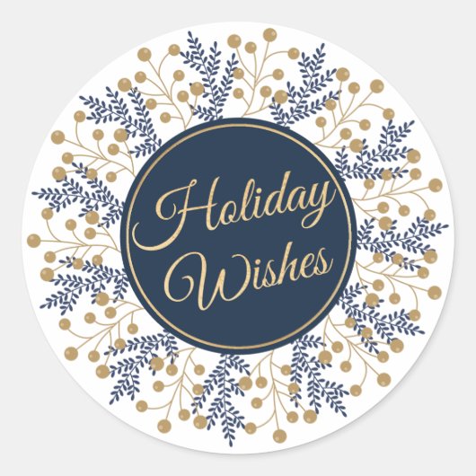 Elegante Blue Floral kerstvakantie wensen Ronde Sticker (Voorkant)