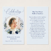 Elegante Blue Floral Memorial Funeral Prayer Kaart (Voorkant /achterkant)