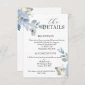 Elegante Blue Floral Wedding Details Behuizing Kaa Informatiekaartje (Voorkant / Achterkant)