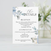 Elegante Blue Floral Wedding Details Behuizing Kaa Informatiekaartje (Staand voorkant)